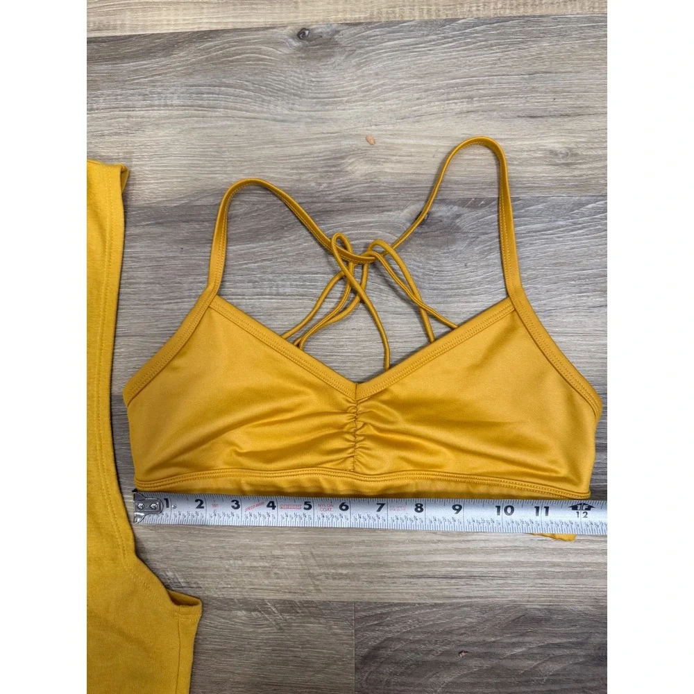 Alo Yoga Mustard Yellow 2 Piece Set Muscle Tank and Strappy Sports Bra Small